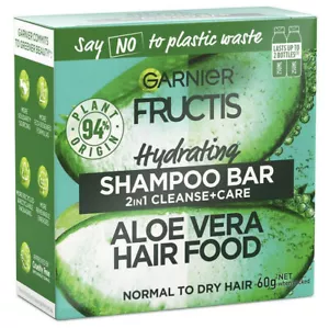 Garnier Fructis Aloe Vera Hair Food 2 In 1 Shampoo Bar 60g Hydrated Healthy Hair - Picture 1 of 8
