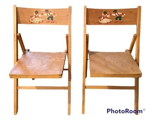 Vintage Wood Slat Folding Children’s Chairs Hand Painted Pair Set Of 2 MCM 27” - Picture 1 of 6