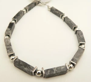 Halskette Schmuck-Edelstein natürlicher Labrdorit grua schwarz marmoriert 226q - Bild 1 von 3