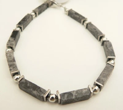 Halskette Schmuck-Edelstein natürlicher Labrdorit grua schwarz marmoriert 226q - Bild 1 von 3