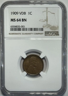 1909 VDB Lincoln Wheat Cent -  NGC MS 64 BN  - Image 1 of 4