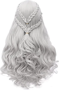 Daenerys Targaryen Wig for Game of Thrones Khaleesi Long Curly Silver Gray - Picture 1 of 4