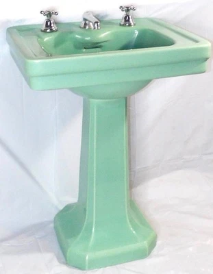 Fregadero de pedestal verde jadeíta/ming 1934 vintage "estándar" con grifo niquelado Foto 1 de 4