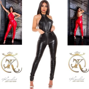 Sexy Damen Kunstleder Neckholder Skinny Overall Catsuit Halloween Clubwear - Bild 1 von 24