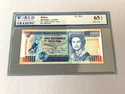 Belize 100 Dollars P-57c 1994  WBG 65 TOP - Image 1 of 4