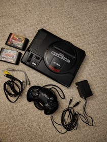 Sega Genesis 1 Console - Black w/ ALL CABLES + 2 GAMES! PLUG N PLAY! NICE!!!