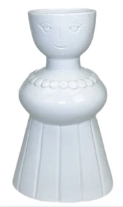 Gesicht Vase weiblich Übertopf weiß Keramik 9,75" moderne Kunst Figur - Bild 1 von 5