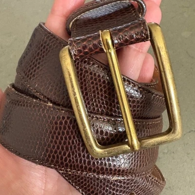 Cinturón Hombre Canali Cuero Lagarto Marrón Vitello Stampato Hecho en Italia Talla 50/90 Foto 1 de 4