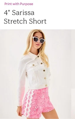 Lilly Pulitzer 4” Sarissa Stretch Corto Talla 10 Caracola Centavos Rosa Parque Infantil Foto 1 de 4