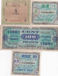 KAPPYSCOINS WC330 WW2 ALLIED MPC FRANCE ITALY JAPAN MILTARY CURRENCY LOT CIRC - Picture 1 of 2