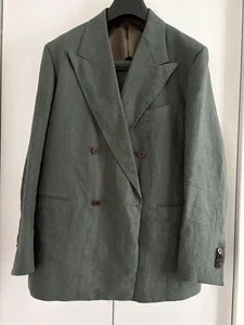Camoshita Green Linen Double-Breasted Jacket 48 Size - Picture 1 of 8