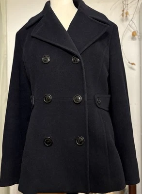 Chaqueta Abrigo St. John’s Bay De Colección Lana Cachemira Azul Marino Damas S Invierno Guisante Usada en Excelente Condición Foto 1 de 4