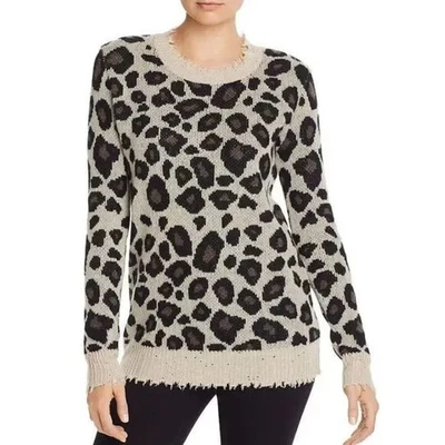 Suéter AQUA 100 % cachemir estampado leopardo guepardo para mujer desgastado manga larga Foto 1 de 4