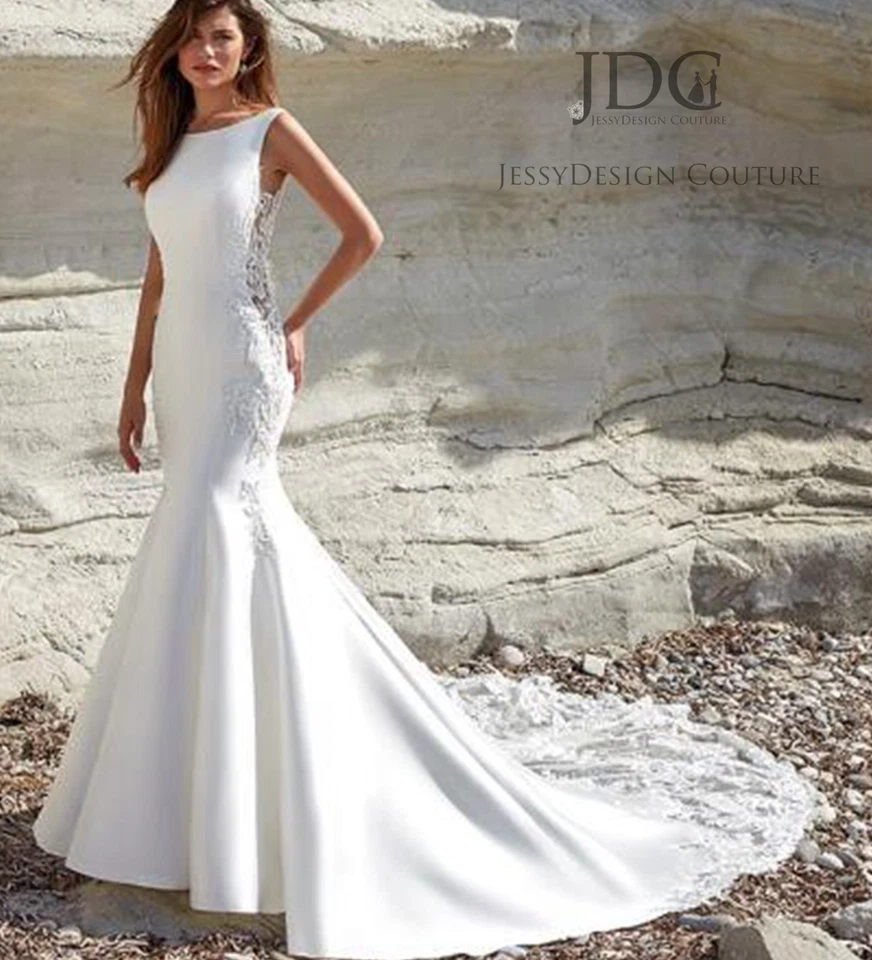 Modern Mermaid Perlenstickerei Brautkleid Hochzeitskleid cut-out Schleppe n.Maß - Bild 1 von 4