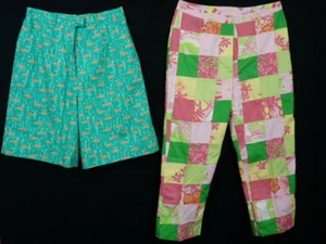 Set bestehend aus 2 Lilly Pulitzer Patch Hosen strukturiert Blumen Sommer Handflächen und Shorts Größe 6 - Bild 1 von 12