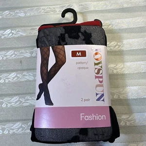 Joyspun Damen rot blickdicht & schwarz beflockt Leopard 2er Pack Strumpfhosen Größe M - Bild 1 von 2