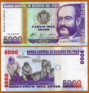 Peru, 5000 Intis, 1988, A-prefix, P-137, UNC - Picture 1 of 1