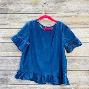Mädchen Gap Denim Schlüsselloch Rücken Rüschenbesatz Top Größe L - Bild 1 von 8