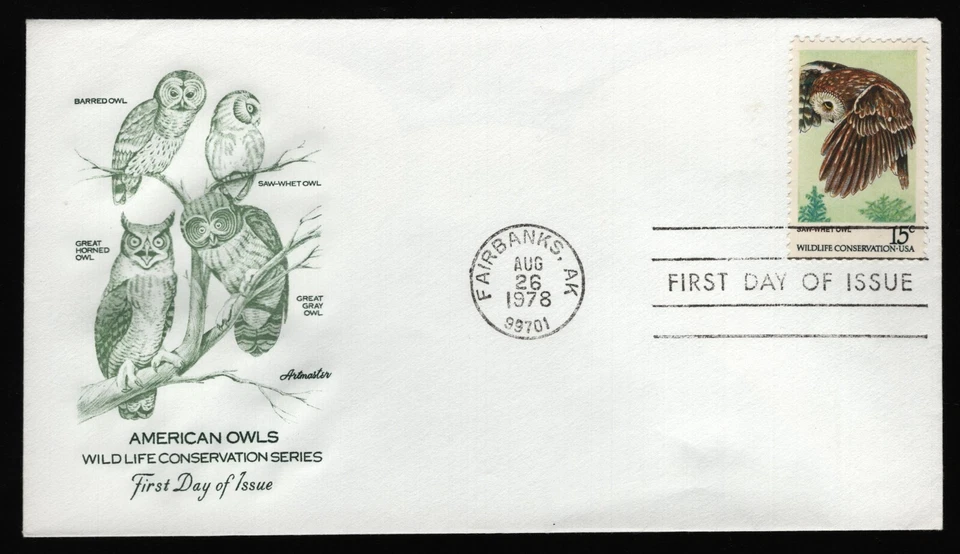 #1761 15c Saw Whet Owl, Artmaster FDC **ANY 5=FREE SHIPPING** - Image 1 of 1