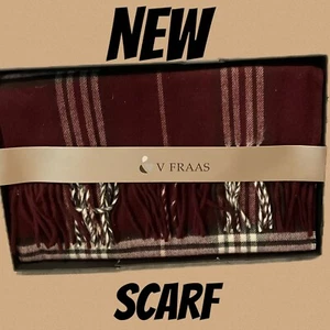 Mens or Womens V.Fraas Scarf 🧣 Warm Winter Scarf Burgundy Plaid New - Picture 1 of 3