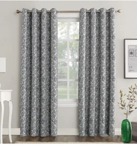 Sun Zero Gray Black Floral Paisley Theater Grade 100% Blackout (1) Curtain 52x63 - Picture 1 of 5