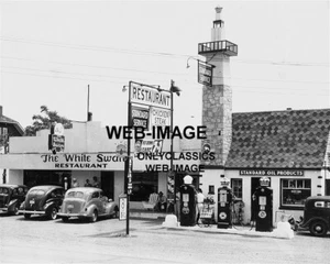 1940 GASOLINERA ESTÁNDAR-CAFÉ BOMBA DE PETRÓLEO GRAN LETRERO FOTO SULLIVAN MISSOURI - Imagen 1 de 1