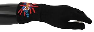 DOLCE & GABBANA Gloves Wool Black #DGLovesLondon Embroidered Mitten RRP $400