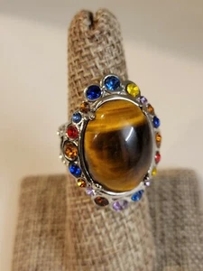 Natural Tigers Eye Multi Gemstone Ring Size 7 - Picture 1 of 6