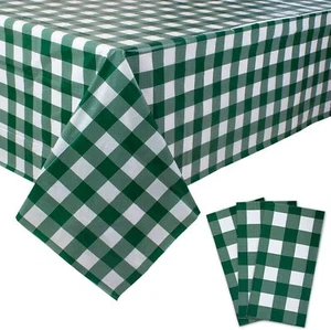 3 Pcs 54x108" Green White Checkered Disposable Tablecloths - Picture 1 of 8