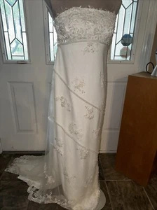 Alfred Angelo Ivory Chiffon Sequins Strapless Wedding Dress LBFE 3013 Size 8? - Picture 1 of 21