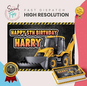 DIGGER PERSONALISED RECTANGLE EDIBLE BIRTHDAY CAKE TOPPER CAKE DECORATION - Picture 1 of 5