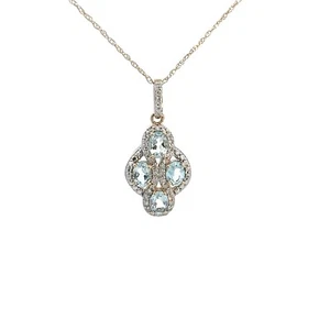 Natural Oval Aquamarine .80tcw diamond .15tcw 14k Yellow Gold necklace 18" NEW - Picture 1 of 10