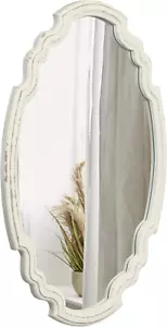 Vintage Sculpted Oval Mirrors for Wall Decor 23 Inch, Distressed White Ornate Ac - Picture 1 of 8
