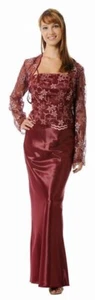 ABENDKLEID MIT BOLERO JACKE DAMEN KLEID SPITZE HOCHZEIT BORDEAUX Gr.40 NEU €249 - Bild 1 von 9