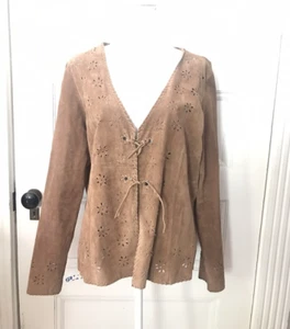 Vintage Santa Fe Suede Jacket Blazer Brown Floral Laser Cut Top Size M Western - Picture 1 of 7