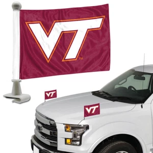 Virginia Tech Hokies Set of 2 Ambassador Style Car Flags - Trunk Hood - Picture 1 of 2