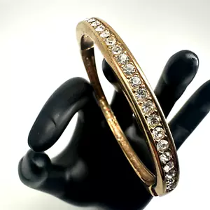 Roman Pave Crystal Rhinestones Gold Tone Hinged Bangle Bracelet Vintage - Picture 1 of 14