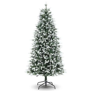 6ft Snow Flocked Artificial Pencil Christmas Tree w/Mixed PVC & PE Branch Tips^^ - Picture 1 of 6