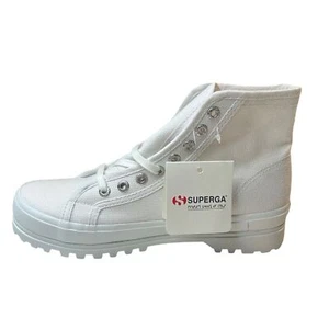 NEW Superga 2341 Alpina High Top Sneakers White Canvas Lug Soles Size 8 - Picture 1 of 10