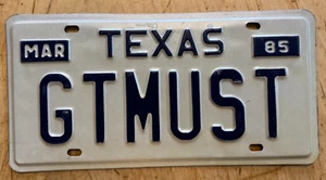 TEXAS VANITY LICENSE PLATE " GT MUST " TX GT 350 500 SHELBY MUSTANG - Picture 1 of 1