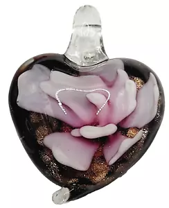 Glas Herz Dusty Rose Kunsthandwerk Handwerk Lampwork Stil Blumen Folie Glitzer Anhänger - Bild 1 von 16