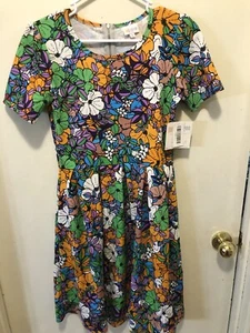 NWT LULAROE Textured Knit Multicolor Floral Dress Zipper Back SIZE SMALL Pleats - Picture 1 of 5