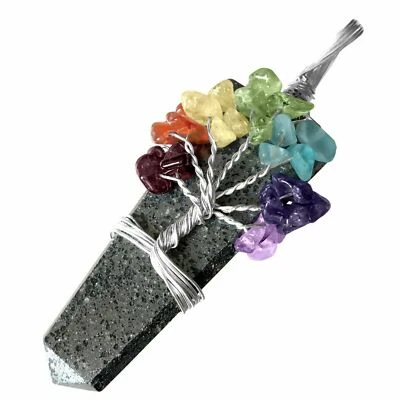Collar de cristal con colgante de piedras preciosas de chakra árbol de la vida de plata envoltura de alambre de hematita Foto 1 de 4