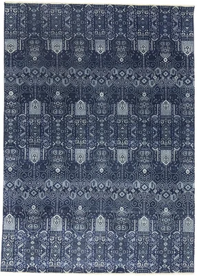Floral Transitional Handmade Extra Large Oriental Rug Dark Navy Carpet 10X14 ft - Image 1 of 4