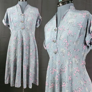 Vintage Handmade Grey w Pink & White Floral Silk Dress Size S/M? - Picture 1 of 21