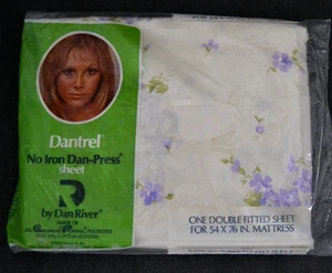 Vintage DAN RIVER One Doppel Spannbettlaken FLORAL NIP Lavender Les Violettes MCM - Bild 1 von 3