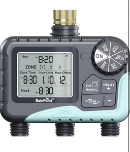 RainPoint 3-Zone Hose Timer ITV347 Programmable Brass Inlet IP65 Rain Delay - Picture 1 of 16