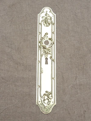 Ancienne grande plaque de propreté en laiton style Louis XV  lg 31,7 cm    porte - Photo 1/4