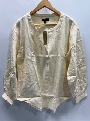 Top delantero pintuck manga 3/4 algodón moteado crema para mujer J.Crew M (2XL) Foto 1 de 4