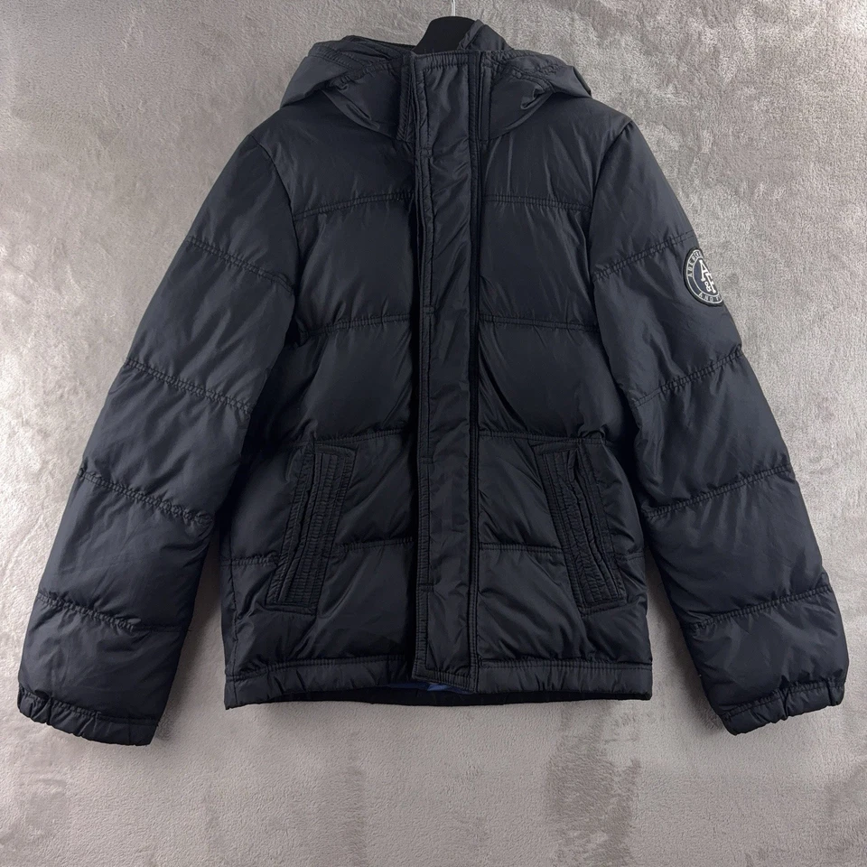 Chaqueta Abercrombie & Fitch Puffer Kempshall Para Hombre Talla Mediana Abrigo con Capucha Negro Foto 1 de 4